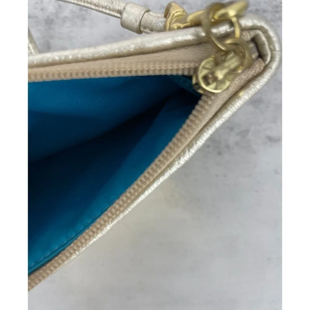 Coach Poppy Signature C Khaki Gold Metallic Leather Trim Wristlet